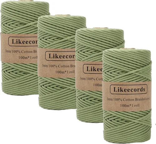 Miniatura 24 de Cordón de Algodón Trenzado 3mm x 109 yardas - Cuerda de Macramé Colorida para Manualidades, Ganchos, Colgantes de Pared - 100% Algodón Natural