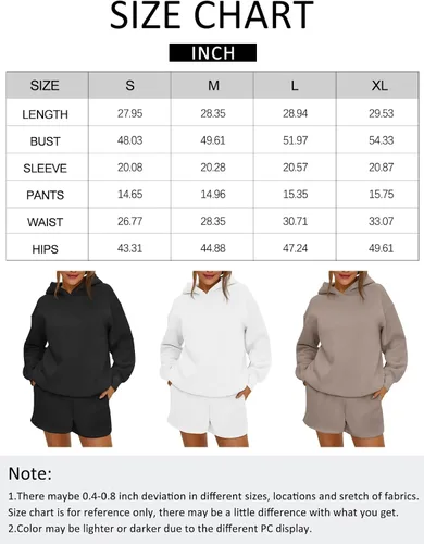 Miniatura 5 de AUTOMET Conjunto de 2 piezas para mujer, sudadera con capucha de gran tamaño, pantalones cortos casuales para otoño, moda con bolsillos