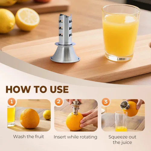 Miniatura 6 de Exprimidor de limón de acero inoxidable, exprimidor manual de cítricos, exprimidor de mano resistente con tapa de rosca para limones, limas