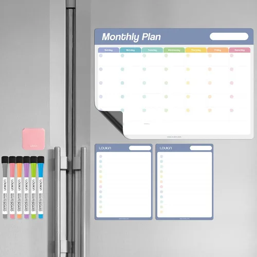 Miniatura 14 de Loukin Calendario Semanal de Borrado en Seco de 17"x11.8", Paquete de 2, Planificador de Pizarra Blanca de Adsorción Electrostática, Organizador