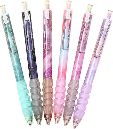 Miniatura 20 de 4 bolígrafos retráctiles estéticos de gel de agarre suave, tinta negra, bolígrafos de escritura con punta fina lisa de 0.020 in, suministros