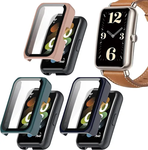 Miniatura 9 de FitTurn Funda compatible con Huawei Watch Fit Mini Smart Watch de repuesto de PC Slim Cover 3D Cobertura completa Protector de pantalla de vidrio
