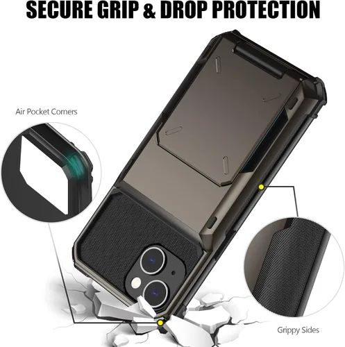 Miniatura 5 de Nvollnoe Funda para iPhone 13 con Portarjetas [Almacena 5 Tarjetas] Funda Cartera de Doble Capa Resistente de Servicio Pesado a Prueba de Golpes