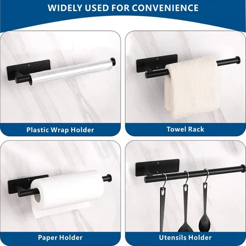 Miniatura 6 de Toallero de papel para debajo del gabinete, barra de toalla de papel para cocina, montaje en pared, autoadhesivo o perforación, acero inoxidable 304