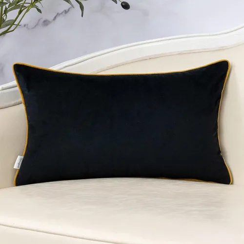 Miniatura 2 de Yangest - Funda de cojín lumbar de terciopelo a rayas, funda de cojín de retazos negros, funda de cojín moderna neutra oblonga para sofá, sillón