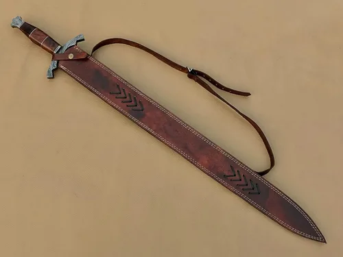 Miniatura 4 de Espada vikinga de acero de Damasco hecha a mano/espada medieval con funda de cuero.