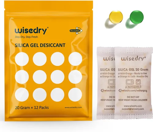 wisedry Paquetes de gel de sílice recargables de 0.71 oz [12 paquetes] para microondas que se reactivan rápidamente en paquetes desecantes
