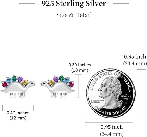Miniatura 5 de Aretes de dinosaurio arcoíris para mujer, plata de ley 925, circonita cúbica, aretes de dinosaurio, hipoalergénicos, pequeños, joyería