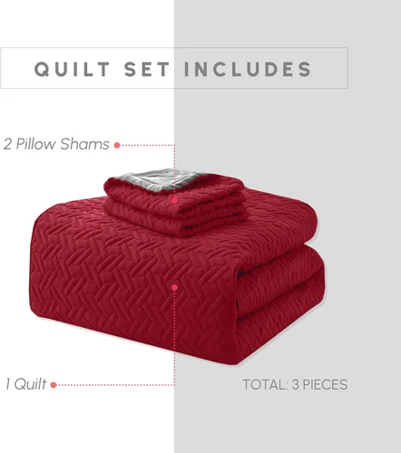 Miniatura 3 de Elegant Comfort Juego de colcha reversible acolchada de 3 piezas con fundas de almohada, exquisitas costuras majestuosas para todas las estaciones