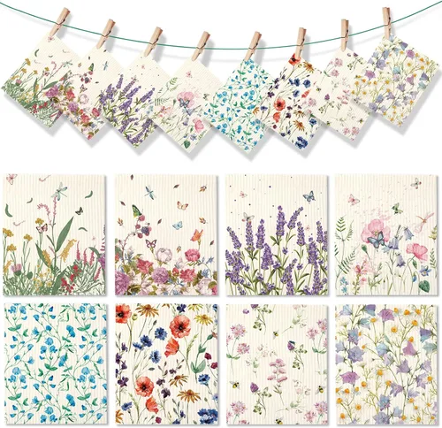 Miniatura 7 de Vesici 8 paños de cocina de cocina, búhos mixtos, lavables, reutilizables, paños de esponja absorbentes, toallitas de limpieza lavables para platos