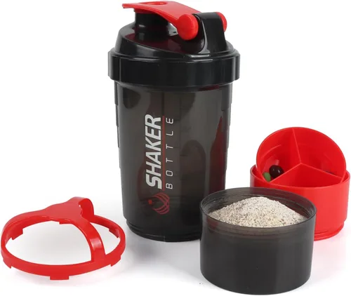 Miniatura 8 de Shaker Bottle - Vaso agitador de proteínas con compartimentos de almacenamiento - Botellas de entrenamiento a prueba de fugas con mezclador para una