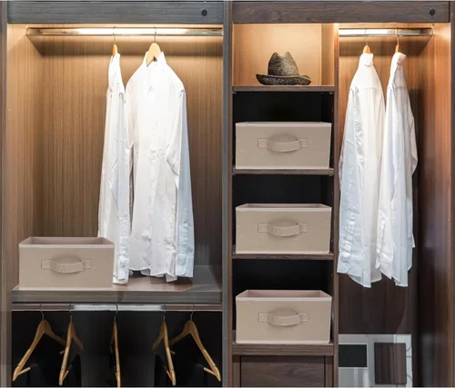 Miniatura 6 de Cajas de almacenamiento decorativas para organizar la ropa en un aparador, juego organizador de tela plegable con asas para ropa de cama, ropa