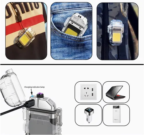 Miniatura 4 de Encendedor eléctrico de arco al aire libre, encendedor recargable por USB, linterna LED, encendedor de plasma de doble arco perfecto para camping