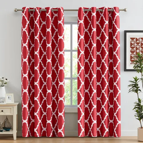 Miniatura 34 de Melodieux - Cortinas opacas estilo marroquí con aislamiento térmico y ojales para oscurecer sala de estar, 2 paneles. Blanco hueso/verde azulado