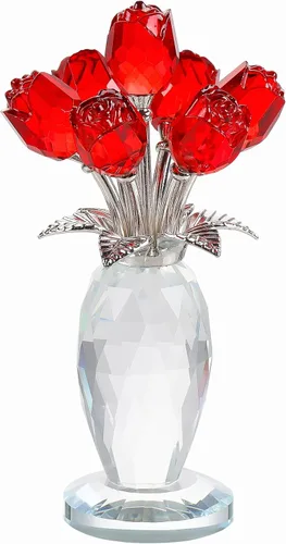 Miniatura 10 de YWHL Figura de ramo de rosas azules de cristal con jarrón, hecha a mano para mujeres en el día de la madre, flores de cristal con tallo decoración