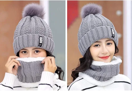 Miniatura 2 de WAMSOLE Gorro de punto grueso de invierno para mujer gorro de punto suave con forro polar cálido con pompón