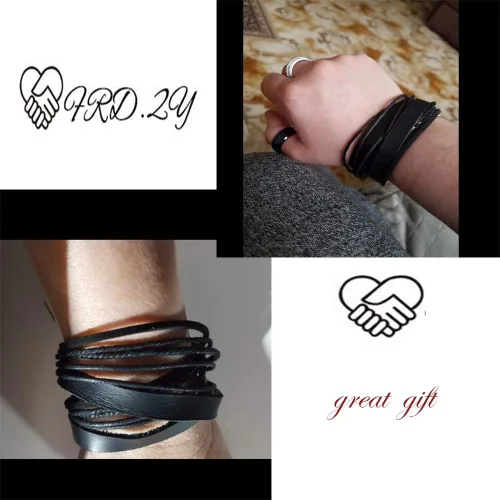 Miniatura 5 de Pulsera de piel auténtica para hombre y mujer, multicapa, ajustable, con cuerda multicolor, latín, Negro, C0020