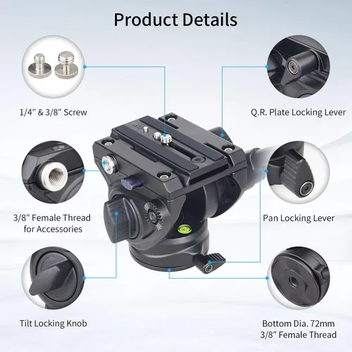 Miniatura 7 de Trípode de alta resistencia Cabeza fluida Head-INNOREL F80 Drag Pan Cámaras Cabeza de fluido de video con tornillos de 1/4 y 3/8 pulgadas Placa