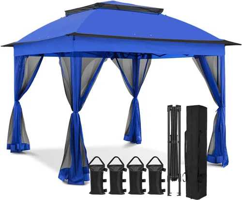 EAGLE PEAK Gazebo desplegable de 11 x 11 pies con red de malla, toldo con mosquitero fácil de instalar para patio y jardín trasero, gazebo al aire