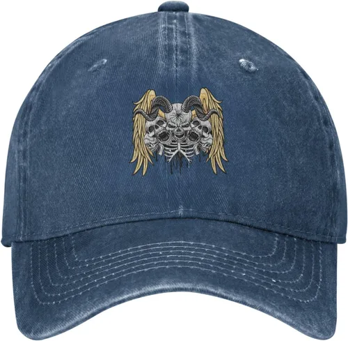 Miniatura 2 de Cowboy Hat Trendy Hats for Man and Women Djustable Four Season Outdoor Baseball Cap of Hell Skull with Angel Navy Blue