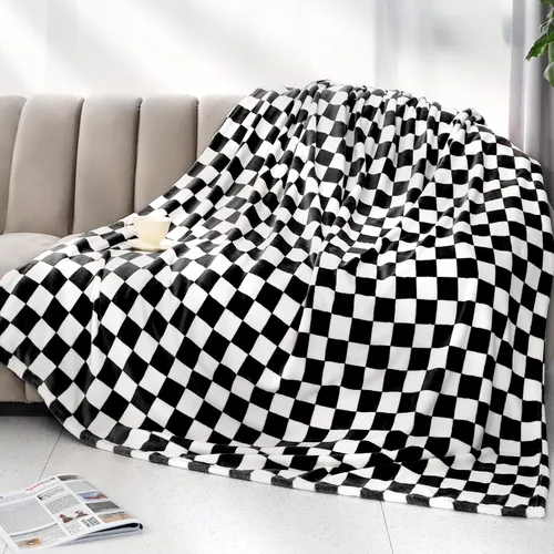 Miniatura 9 de Manta Negra a Cuadros Suave y Mullida Manta de Forro Polar Negra Mantas a Cuadros Regalos Decoración para Niñas y Mujeres