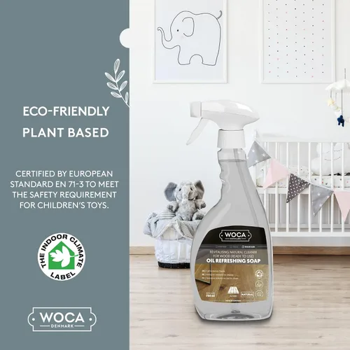 Miniatura 4 de WOCA Aerosol de jabón refrescante de aceite de Dinamarca Natural – Limpiador y rejuvenecedor listo para usar para suelos de madera aceitada blanca