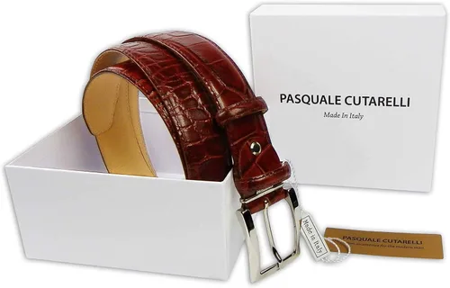Miniatura 2 de Cinturón de cuero italiano con patrón de cocodrilo para hombre