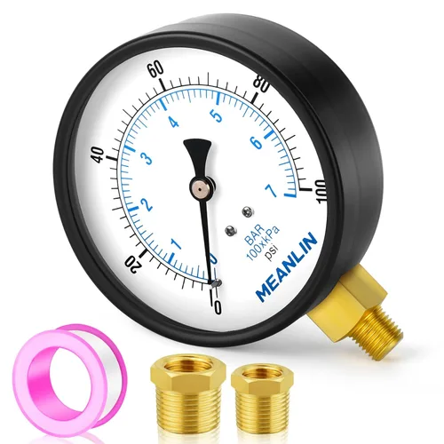 Miniatura 19 de MEANLIN MEASURE Manómetro de presión de bomba de pozo de 0-100 Psi, cara de dial de 2", NPT de 1/4", con buje hexagonal de 1/2" NPT y 3/8" NPT