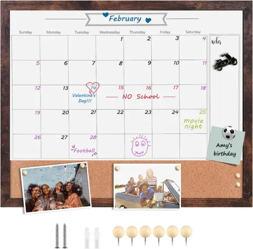 Miniatura 16 de Calendario de borrado en seco para pared, pizarra magnética de borrado en seco de 13 x 17 pulgadas, pizarra de borrado en seco y tablero de Blanco