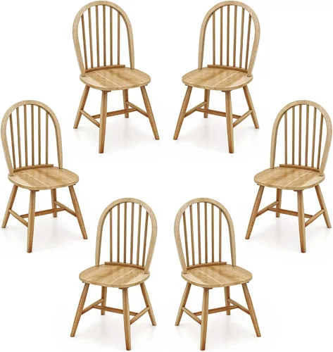 Miniatura 12 de Juego de 2 sillas de comedor de roble de 18 pulgadas, sillas Windsor de madera con respaldo de husillo para isla de cocina de campo