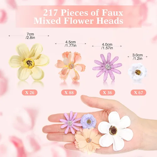 Miniatura 2 de Cindeer 217 piezas de mini cabezas de flores de seda a granel, pequeñas flores falsas para manualidades, flores artificiales 3D de tela suelta
