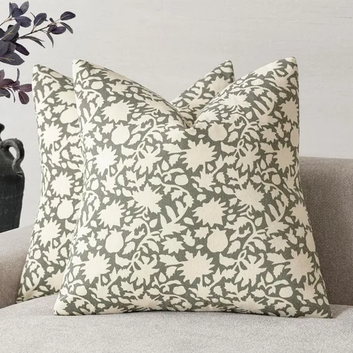Miniatura 16 de Foindtower - Juego de 2 fundas de almohada decorativas con flores neutras estilo farmhouse, fundas de almohada boho para sofá, sofá cama