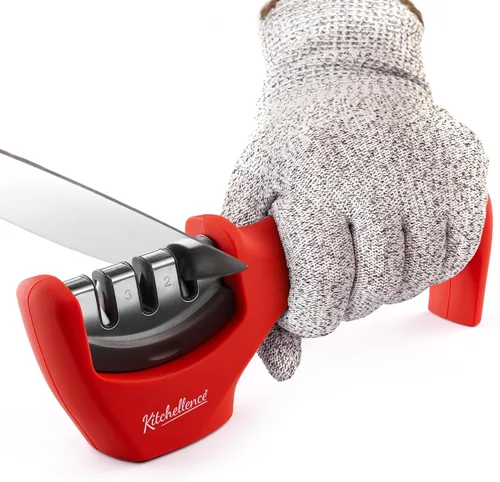 Miniatura 11 de Accesorios para cuchillos de cocina 4 en 1: afilador de cuchillos de 3 etapas ayuda a reparar, restaurar, pulir hojas y guante resistente a cortes