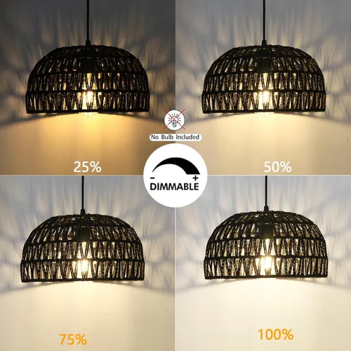 Miniatura 4 de HuisMier Lámpara Colgante de Ratán con Enchufe, Luz Colgante de 15 Pies con Pantalla de Cesta Tejida de Mimbre, Lámpara Colgante Bohemia Regulable