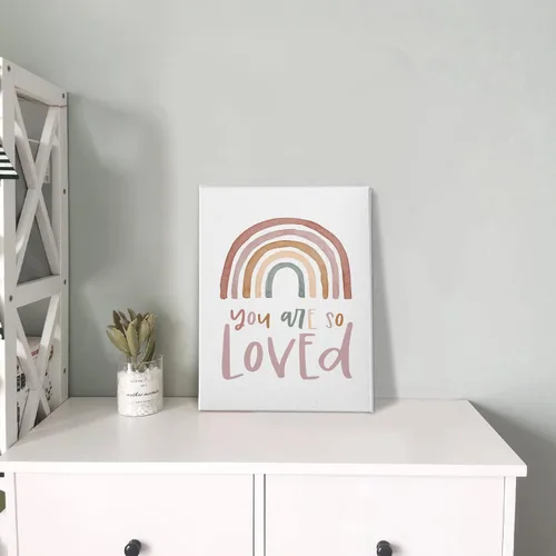 Miniatura 4 de PHAMTE Arte de pared con texto en inglés "You Are So Loved", con texto en inglés "You Are So Loved", impresión de colores neutros y arcoíris