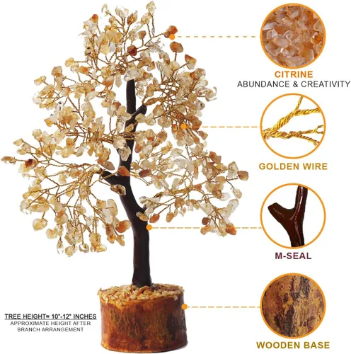 Miniatura 2 de Zenfulstone Árbol artificial de citrino de la vida, 10-12 pulgadas, base de madera, energía positiva, uso versátil, maravilloso regalo Alambre