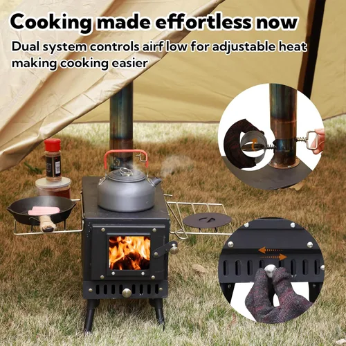 Miniatura 3 de Huskfirm Estufa de leña, estufa de tienda para calefacción, estufa de leña portátil plegable para tienda, cocina, patio, estufa de camping incluye