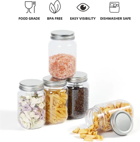 Miniatura 4 de Tarros Mason de plástico transparente de 16 onzas con tapa de rosca, tarros vacíos reutilizables para almacenamiento de alimentos, recipientes