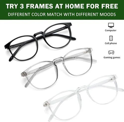 Miniatura 6 de Przene Gafas redondas con bloqueo de luz azul para mujeres y hombres, negro/cristal/gris Lightweight TR Frame,Retro Round,Computer Mobile Phone