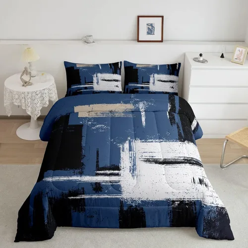 Miniatura 12 de Feelyou Edredón Abstracto Juego de edredón de arte abstracto moderno para niños y niñas, color morado, azul, negro, juego de ropa de cama para Multi