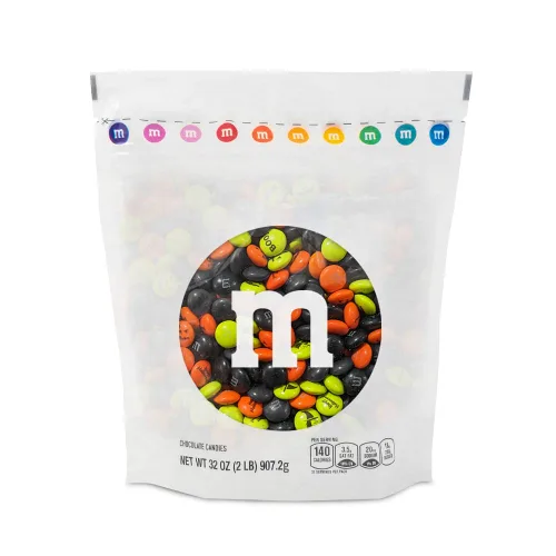 M&M'S WORLD Caramelos de Halloween preimpresos, 2 libras de caramelos a granel en paquete resellable para fiesta de Halloween, dulce o truco,