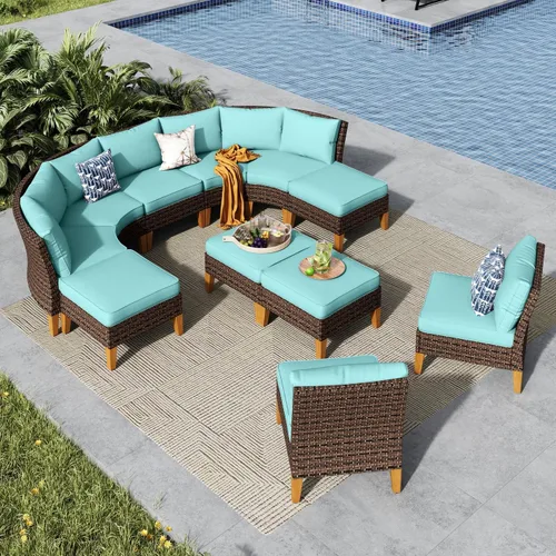 Miniatura 55 de MFSTUDIO Juego de 2 muebles de ratán para patio, sofá biplaza de mimbre para exteriores, juego de conversación para jardín, piscina, patio trasero