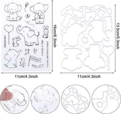 Miniatura 2 de Troqueles con sello de elefante de amigos con sello de elefante, troqueles de corte en relieve, plantilla 3D, troqueles de corte de metal