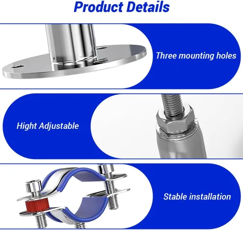 Miniatura 5 de 2 ganchos de abrazadera de tubo de acero inoxidable 304, soporte de tubo ajustable de 3.937-5.906 in con tornillos, para tubo de 1.496-1.575 in