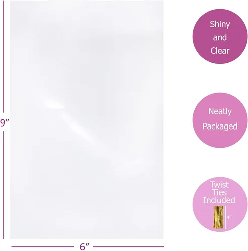 Miniatura 2 de Purple Q Crafts Bolsas de celofán de plástico transparente con lazos de torsión de 4 pulgadas, coloreados para regalo o uso en fiestas