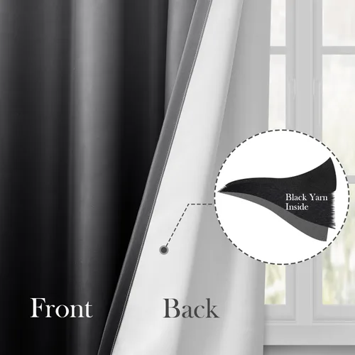 Miniatura 4 de HOMEIDEAS Cortinas Blackout Negras Ombré de 52 x 63 Pulgadas de Largo Degradado Oscurecimiento de Habitación Aislamiento Térmico Ahorro de Energía