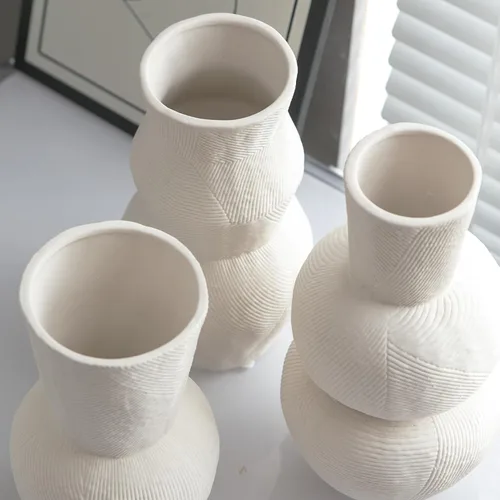 Miniatura 7 de Jarrones de cerámica para flores, juego de 3 jarrones acanalados blanco mate, jarrones decorativos para hierba de las pampas, decoración moderna