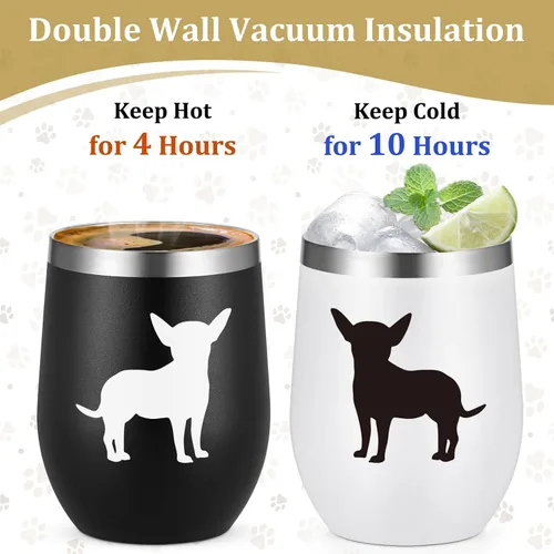 Miniatura 2 de Lifecapido Regalos de Chihuahua, Juego de 2 Vasos de Vino de Acero Inoxidable de 12oz con Silueta de Chihuahua, Regalos de Cumpleaños y Navidad