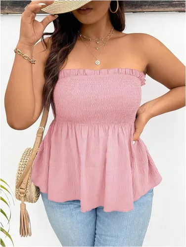 Miniatura 5 de SOLY HUX Camiseta de tubo peplum para mujer, talla grande, sin tirantes, holgada, linda, para vacaciones