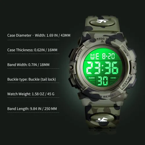 Miniatura 7 de Reloj analógico para niños, reloj para niños de 6 a 15 años, reloj digital para deportes al aire libre, multifuncional con cronógrafo LED 50 M
